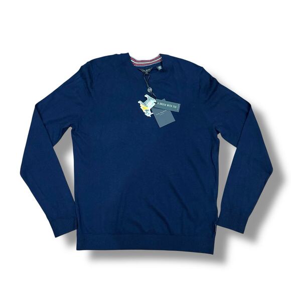 NWT Ted Baker London Men’s Size 5 (XL) Navy Blue Wool Cashmere Crewneck Sweater - Picture 1 of 5